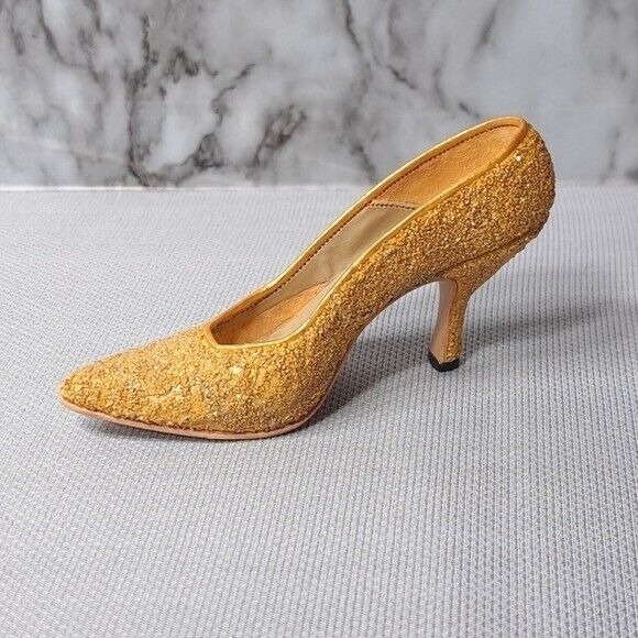 Just the Right Shoe By Raine Golden‎ Stiletto Mini Ceramic Gold Tone Figurine - Picture 1 of 11